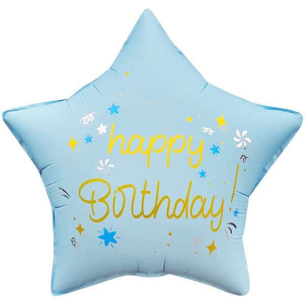 Звезда ДБ «Happy Birthday (праздничные искры), Голубой, Сатин»