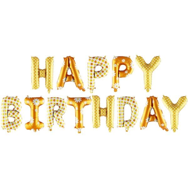 Надпись F, Happy birthday, ромашки, размер буквы 16"